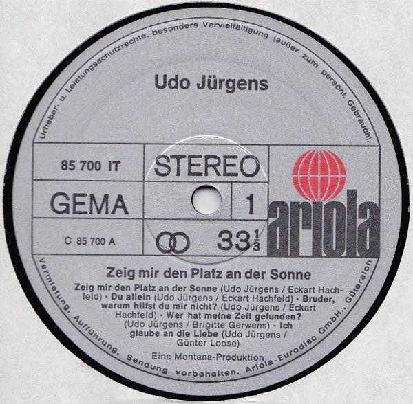 Udo Jürgens Zeig mir den Platz an der Sonne (Du allein) 12" LP 1971
