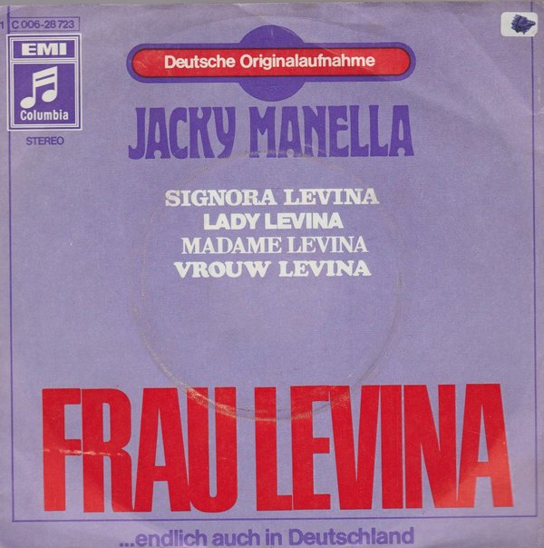 Jacky Manella Frau Levina (Deutsche Version) * Meine kleine Francaise 1969 7"