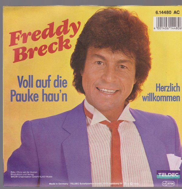 7" Freddy Breck Voll auf die Pauke hauh`n / Herzlich willkommen 80`s Teldec