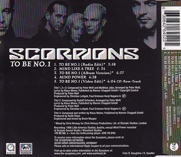 Scorpions To Be No. 1 * Mind Like A Tree * Mind Power 1999 East West Limited MCD