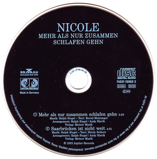 Nicole Mehr als nur mit Dir schlafen 1993 BMG Jupier CD Single