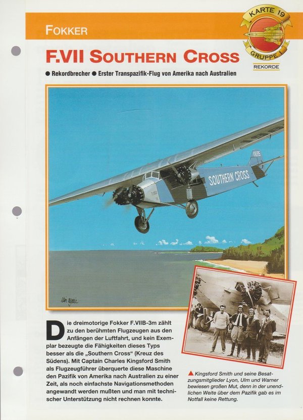 Fokker F.VII Souther Cross Faszination Fliegen Sammelkarte 19 Gruppe 1 Rekorde