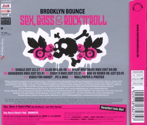 Brooklyn Bounce Sex, Bass & Rock'N Roll 2005 CD Single EDEL6 Tracks + Video