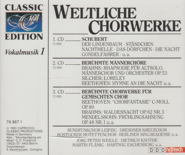 Weltliche Chorwerke Vokalmusik 1 Classic Edition 3 CD-Set 1991 Capriccio