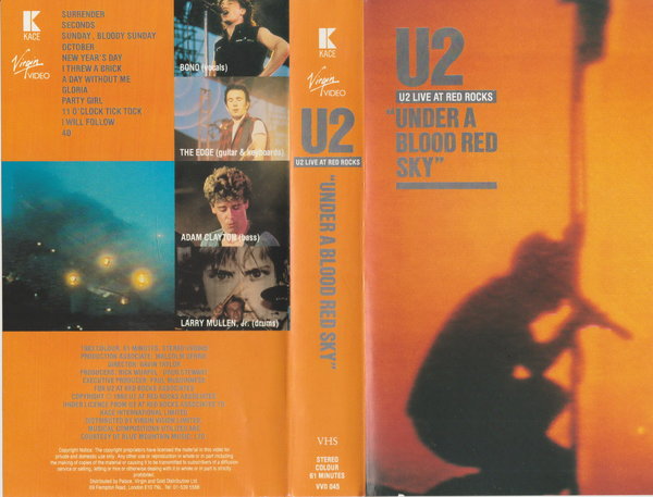 U2 Under A Blood Red Sky Live At Red Rocks Virgin 1983 Video Cassette (VHS)