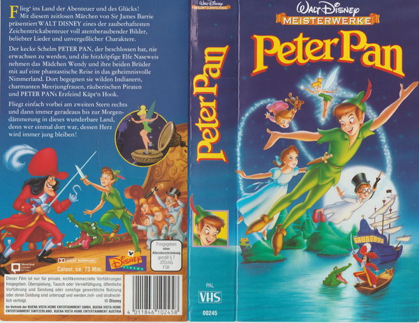 Peter Pan 1993 Walt Disney Meisterwerke Video Cassette (VHS)