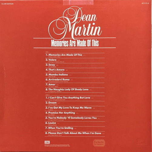 Dean Martin Memories Are Made Of This 12" LP EMI Capitol (Near Mint)