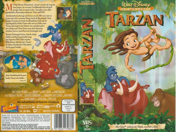 Walt Disney Tarzan Meisterwerke VHS Kassette (Musik von Phil Collins)