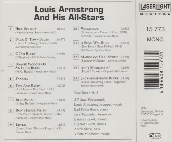 Louis Armstrong And His Allstars LaserLight Digital 1992 CD Album