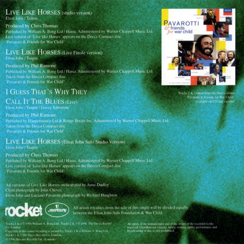 Elton John & Luciano Pavarotti Live Like Horses 1996 Mercury Rocket CD Single