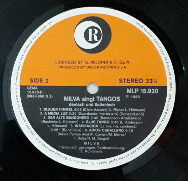 Milva Milva singt Tangos Deutsch und Italienisch 12" LP Metronome (Laß mich frei)