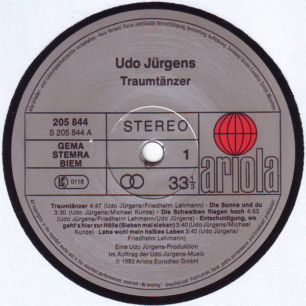 Udo Jürgens Traumtänzer 12" LP Ariola 1983 (Die Schwalben fliegen hoch)
