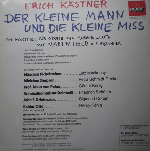 Erich Kästerner Der kleine Mann und die kleine Miss Ein Hörspiel 12" LP Poly