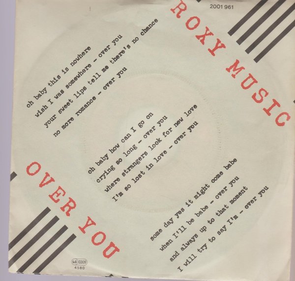 ROXY MUSIC Over You / Manifesto 1980 Polydor 7" Single