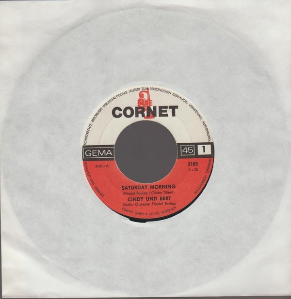 CINDY UND BERT Saturday Morning / Hey Du 1969 Cornet 7" Single