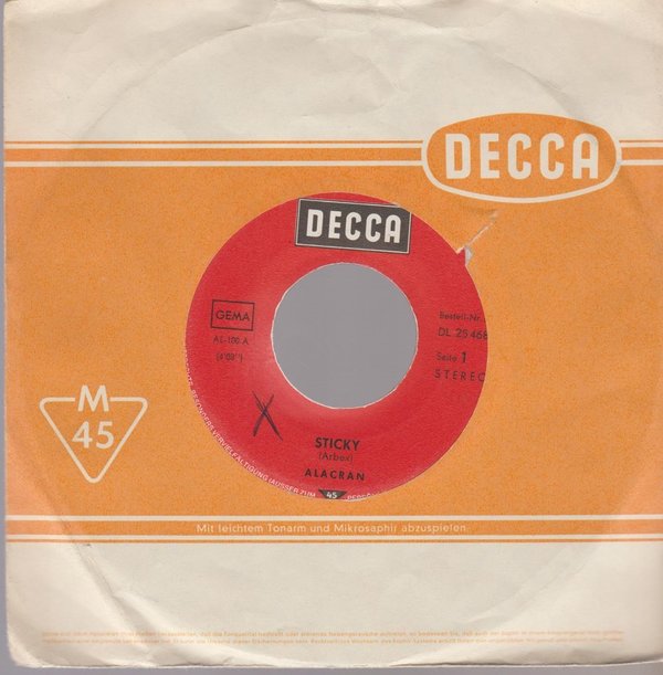 ALACRAN Sticky / Will You Keep My Love Forever 1970 Decca 7" Single