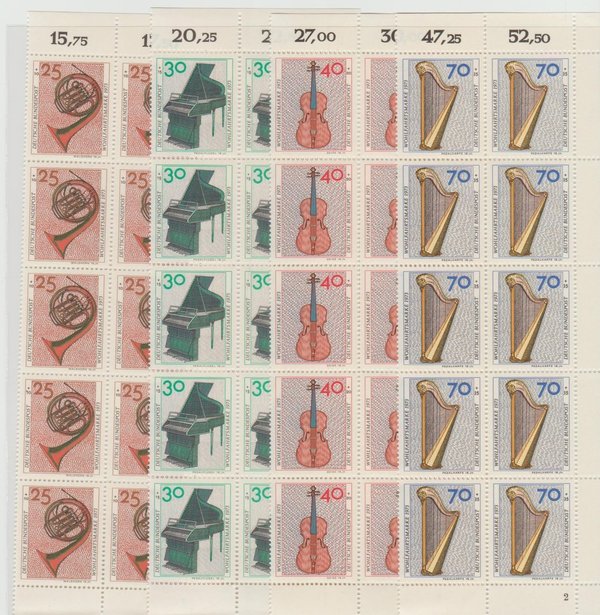 Wohlfahrtsmarken Musikinstrumente 10er Bogenteile 782-785 Postfrisch Bund