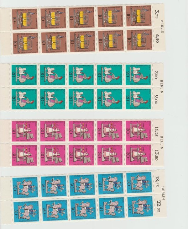 Wohlfahrtsmarken Zinnfiguren MI 348-351 Zehner-Bogenteile Postfrisch Berlin