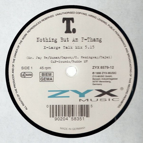 T. Nothing But A-Thang 1996 ZYX Records 12" Maxi Vinyl