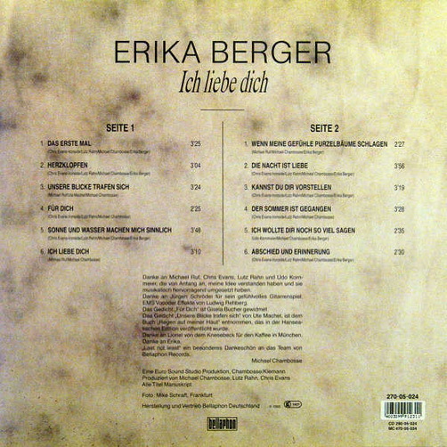 Erika Berger Ich liebe Dich 1990 Bellaphon 12" LP + Plattenfact (TOP)