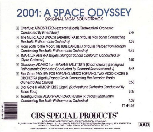 2001 A Space Odyssey Original MGM Soundtrack 1990 CBS CD Album