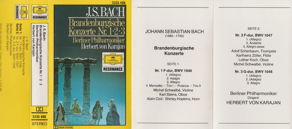 J.S. Bach Brandenburgische Konzerte Nr. 1, 2, 3 Karajan DGG Kassette (MC)