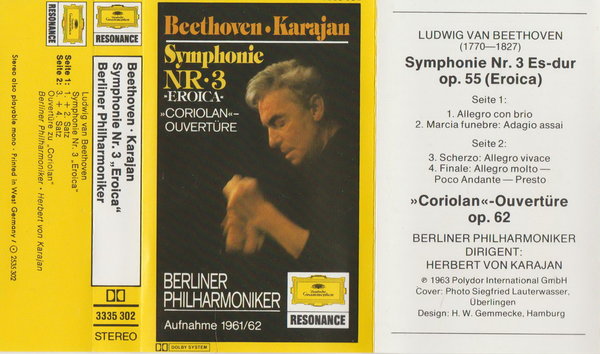 Beethoven Symphonie Nr. 3 "EROICA" Karajan DGG Kassette (MC)