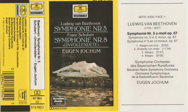Beethoven Symphonie Nr. 5, Schubert Symphonie Nr. 8 DGG Kassette (MC)