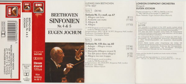 Beethoven Sinfonien Nr. 4 & 5 Eugen Jochum EMI His Masters Voice (MC)