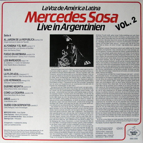 Mercedes Sosa Live In Argentinien Volume 2 1982 Tropical Pläne 12" LP (TOP)