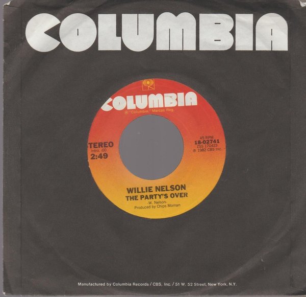 Willie Nelson The Party Is Over / Always On My Mind 1982 Columbia 7" Single