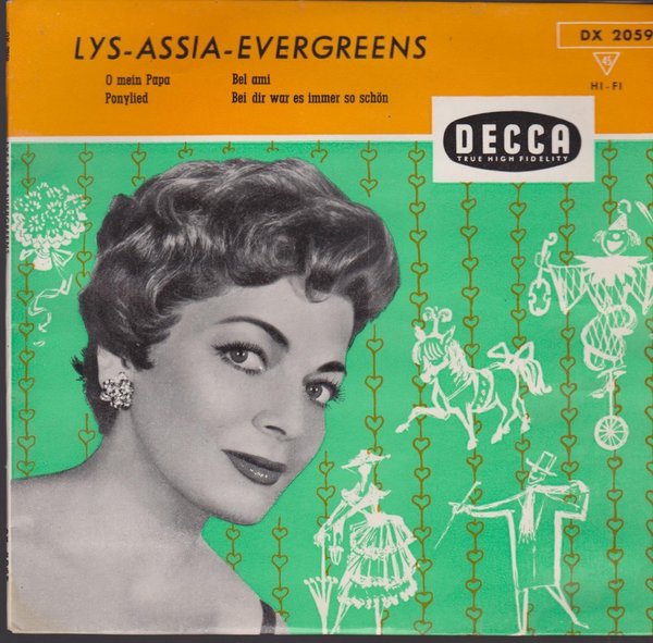 7" EP Lys Assia Evergreens (Ponylied, Bel ami, O mein Papa) DECCA Füllschrift