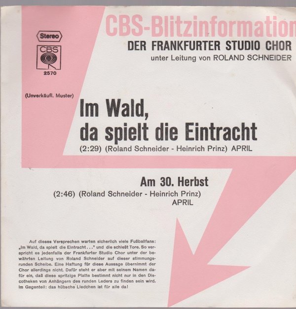 7" Der Frankfurter Studio Chor Roland Schneider Im Wald, da spielt die Eintracht