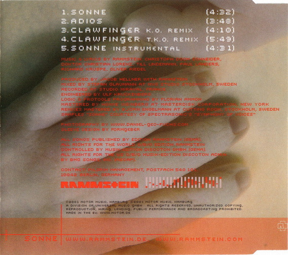 Rammstein Sonne * Adios * Clawfinger 2001 Motor CD Single 5 Tracks