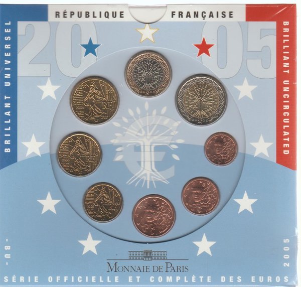 Offizieller Kleinmünzensatz Frankreich 2005 (OVP/NEU) + Schuber