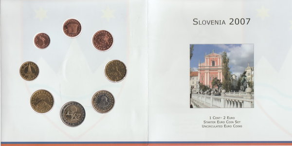 Offizieller Kleinmünzensatz Slowenien 2007 im Folder 1 Cent-2 Euro