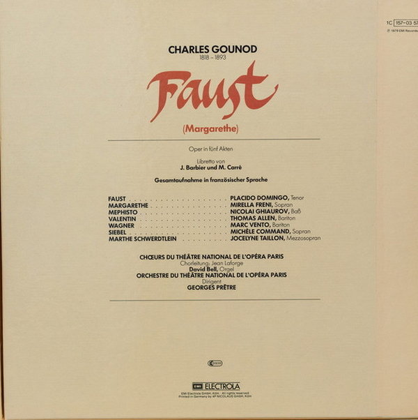 Gounod Faust Gesamtaufnahme in französicher Sprache 1979 EMI 4 LP-Box (OVP)