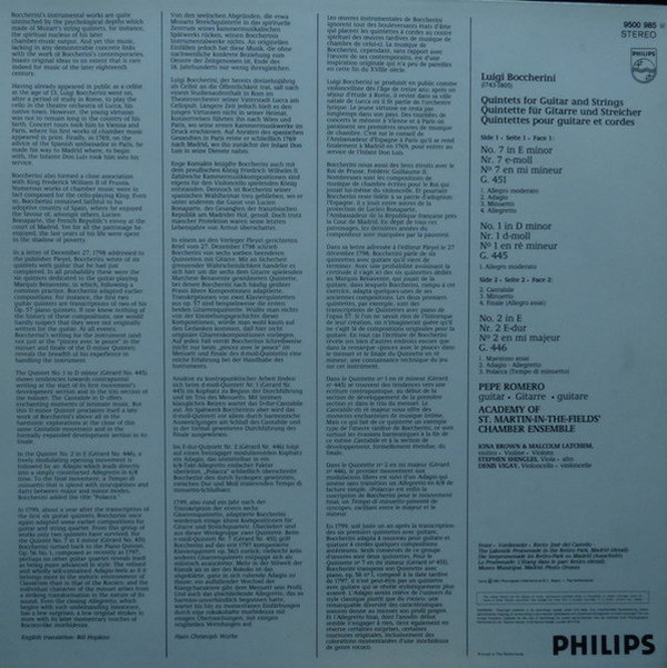 Boccherini Gitarrenquintette Nr. 1, 2, & 7 Pepe Romero 1981 Philips 12" LP (TOP!)