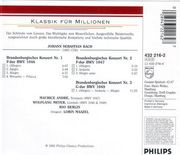 Bach Brandenburgische Konzerte 1-3 Lorin Maazel RSO Berlin CD Album