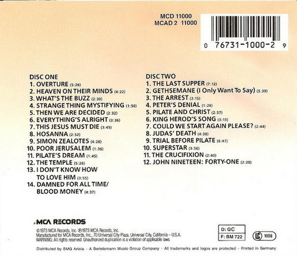 Jesus Christ Superstar The Original Motion Picture Sound Track Doppel CD Album