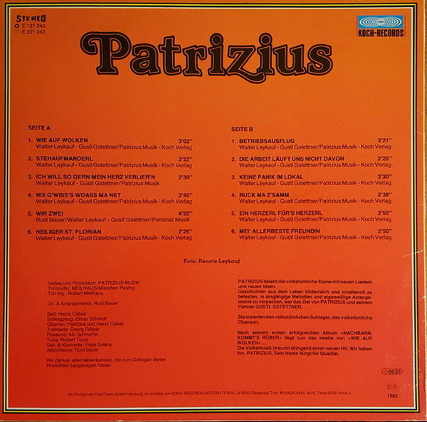 Patrizius Wie auf Wolken 1985 Koch International 12" LP (TOP!)