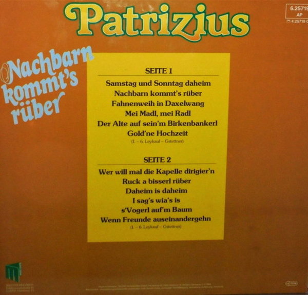 Patrizius Nachbarn kommt`s rüber 1984 Teldec Master Records 12" LP