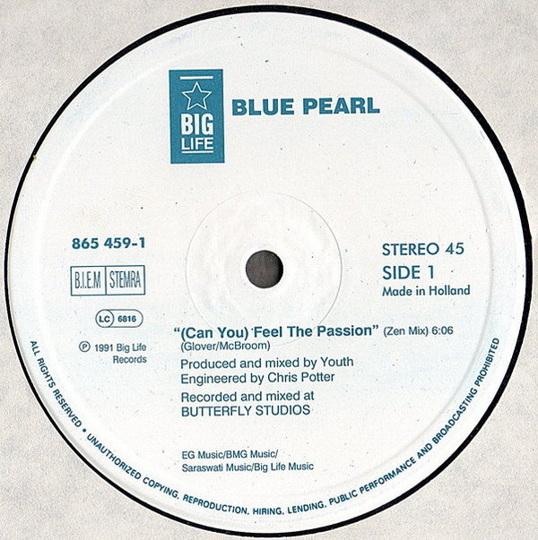 Blue Pearl (Can You) Feel The Passion 1991 Big Life Records 12" Maxi Single