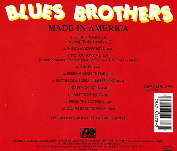 Blues Brothers Made In America 1980 Warner Atlantic CD Album (Soul Finger)