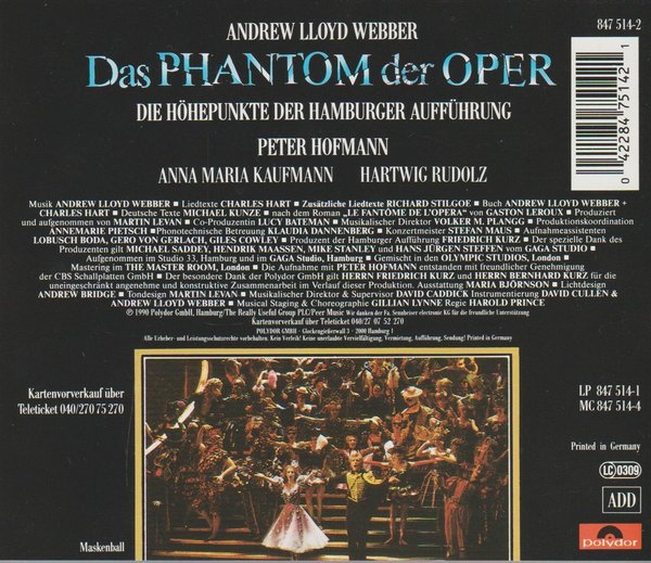 Das Phantom der Oper Die Höhepunkte der Hamburger Aufführung  CD 1990
