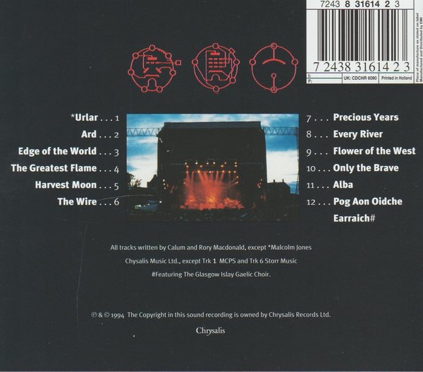 Runrig Transmitting Live 1994 Chrysalis Records (Urlar, Harvest Moon) CD