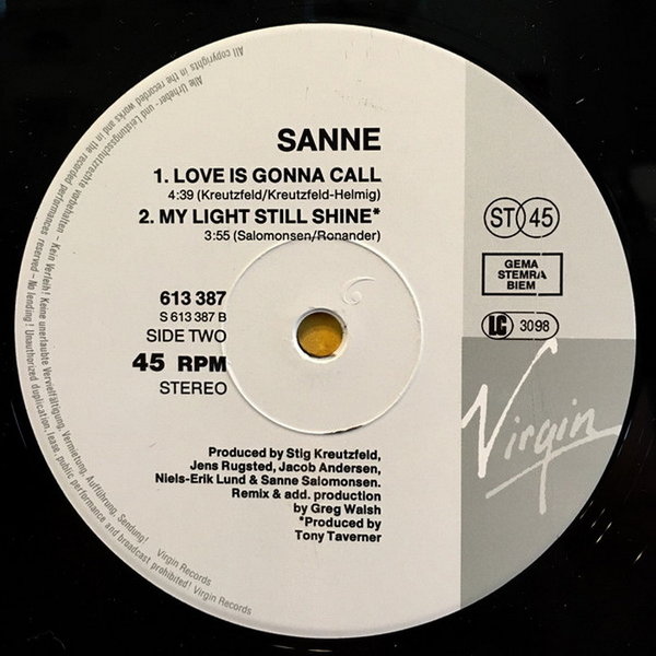 Sanne Salomonsen Love Is Gonna Call * My Light Still Shine 1990 Virgin 12" Maxi