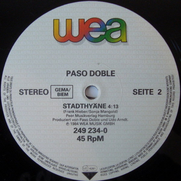 Paso Doble Computerliebe (Spezial Disco Version) * Stadthyäne 12" Maxi Single