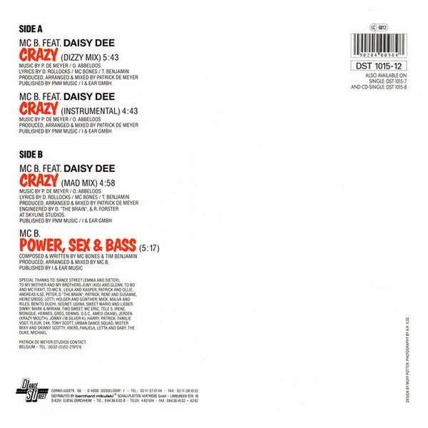 MC B. Featuring Daisy Dee Crazy * Power, Sex & Bass Dance Street 12" Maxi Single