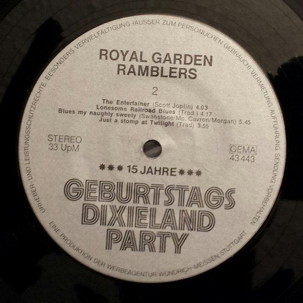 Royal Garden Ramblers 15 Jahre Geburtstags Dixieland Party 12" LP 1974